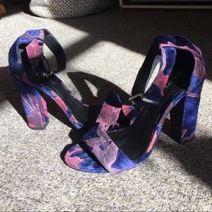 Blue & Pink Velvet Block Heels